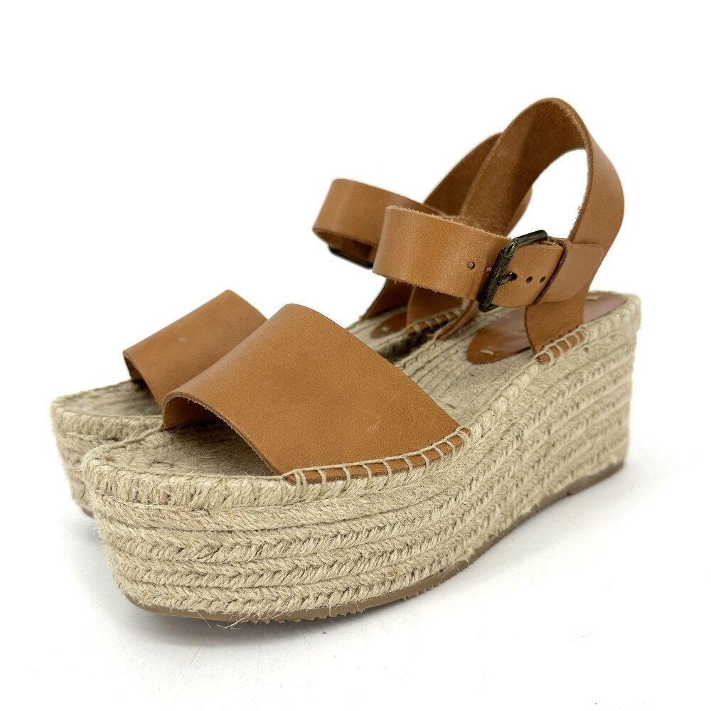 Soludos Minorca Leather Wedge Espadrille Platform Sandals Tan Size 9‎